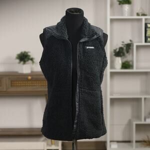 Columbia Black Sherpa Long Vest – Women’s Size Medium 🖤